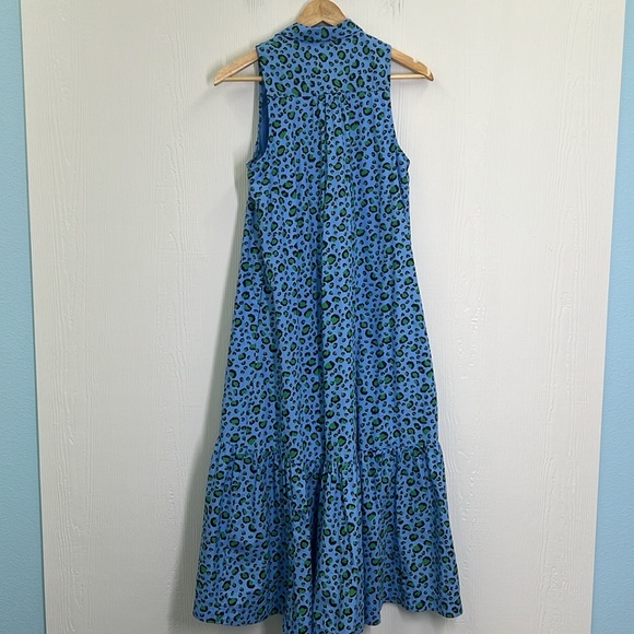 Anthropologie - Maeve Paola Flounced Cheetah Blue Print Sleeveless Midi Dress SM - Picture 13 of 14